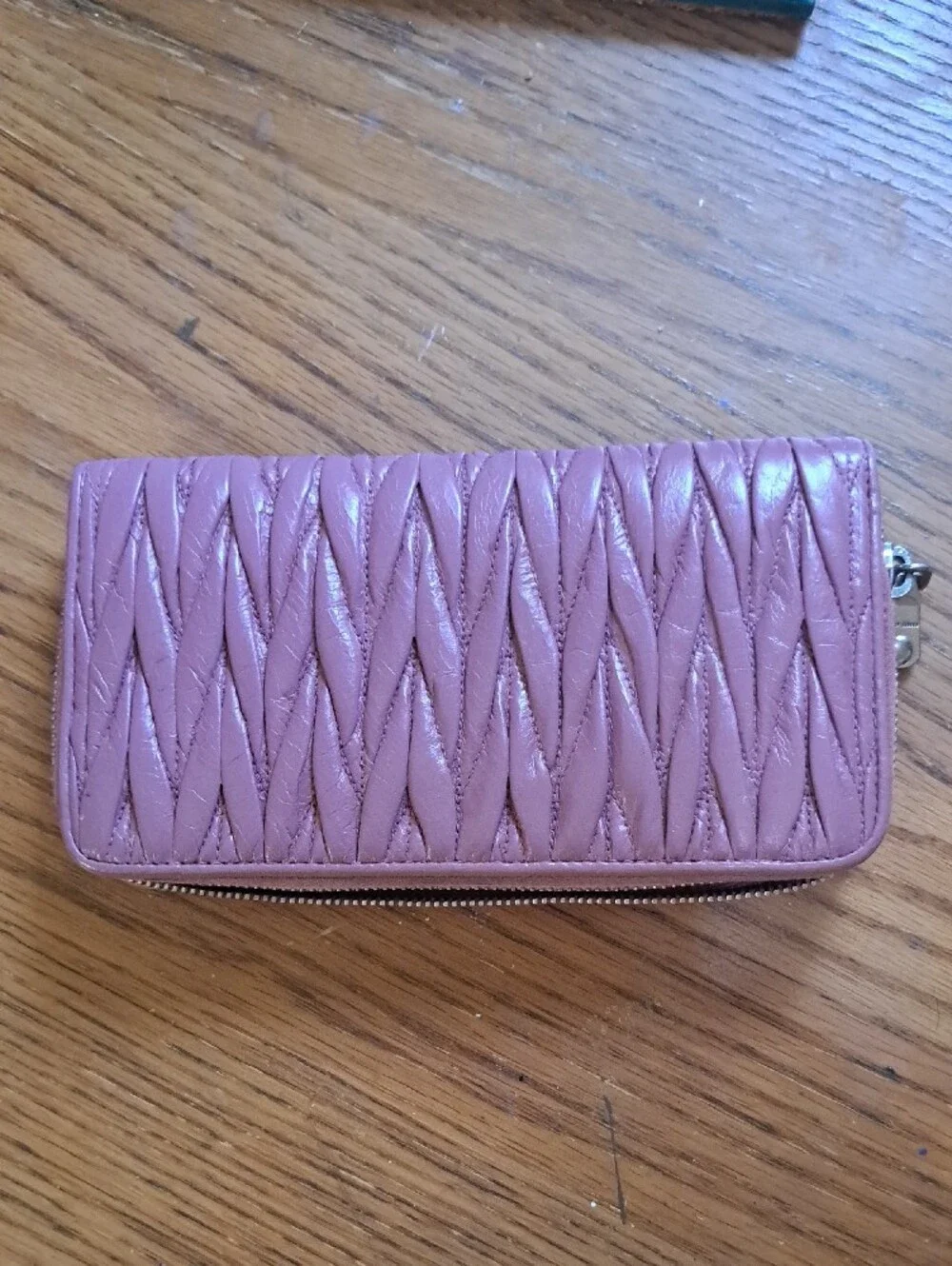 Miu Miu Dusty Pink Matelass'e Quilted Leather Zip-Around Wallet